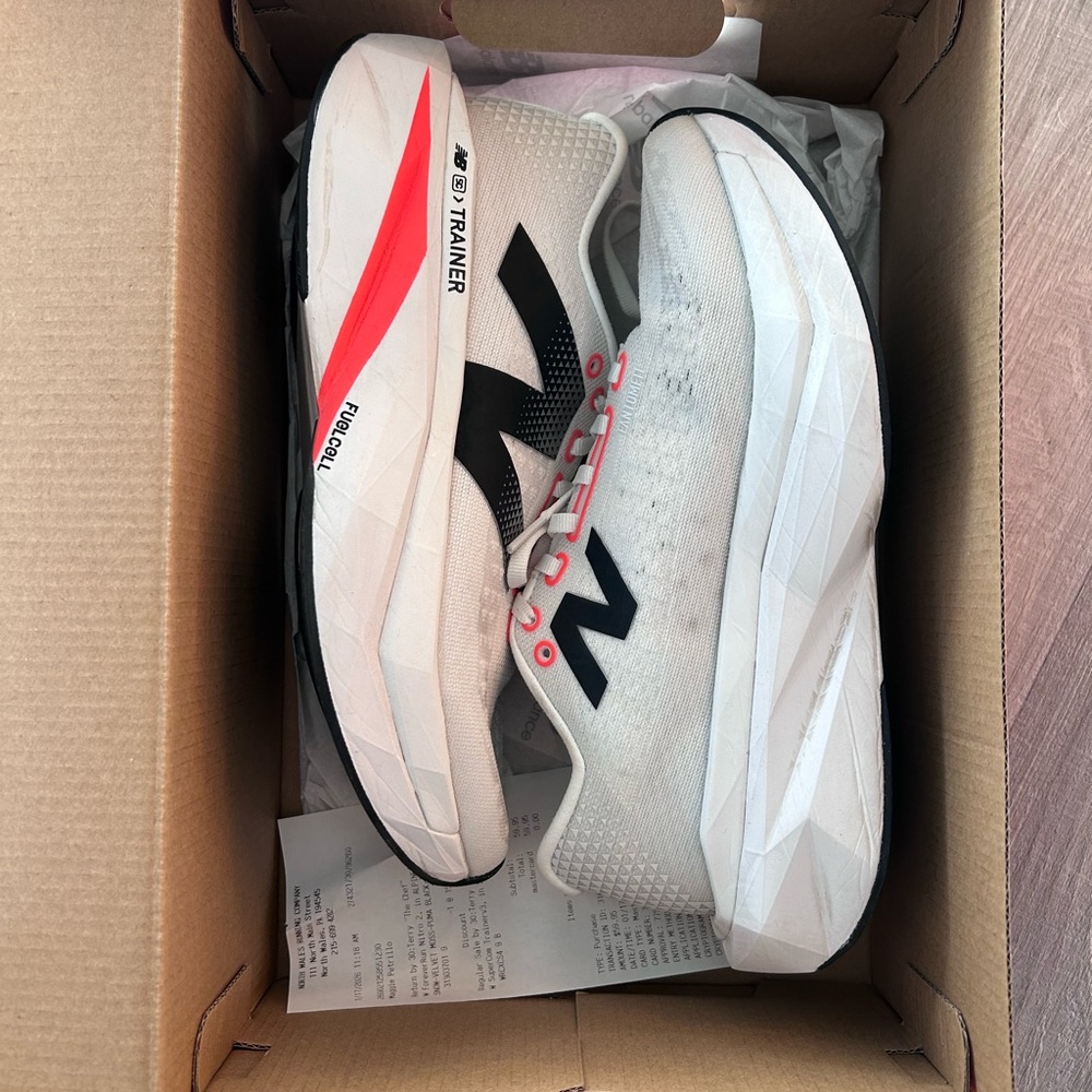 New Balance White Sneakers with Black Logo and Pink Accents - Picture 5 of 8